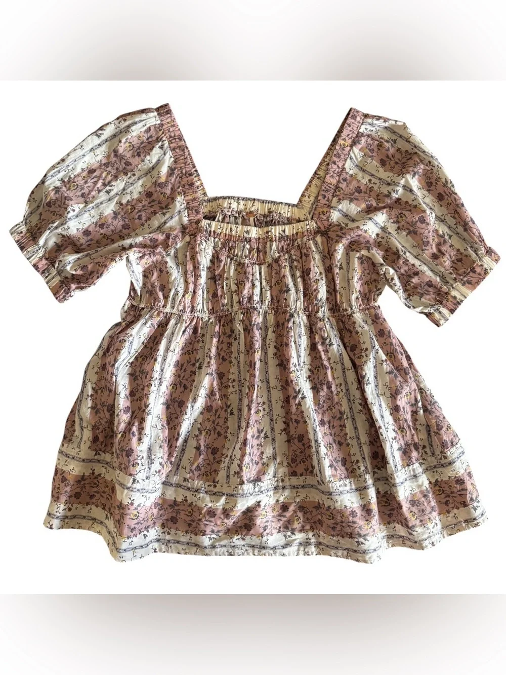 Free People size M Vintage Lover top Boho floral babydoll puff sleeve prairie